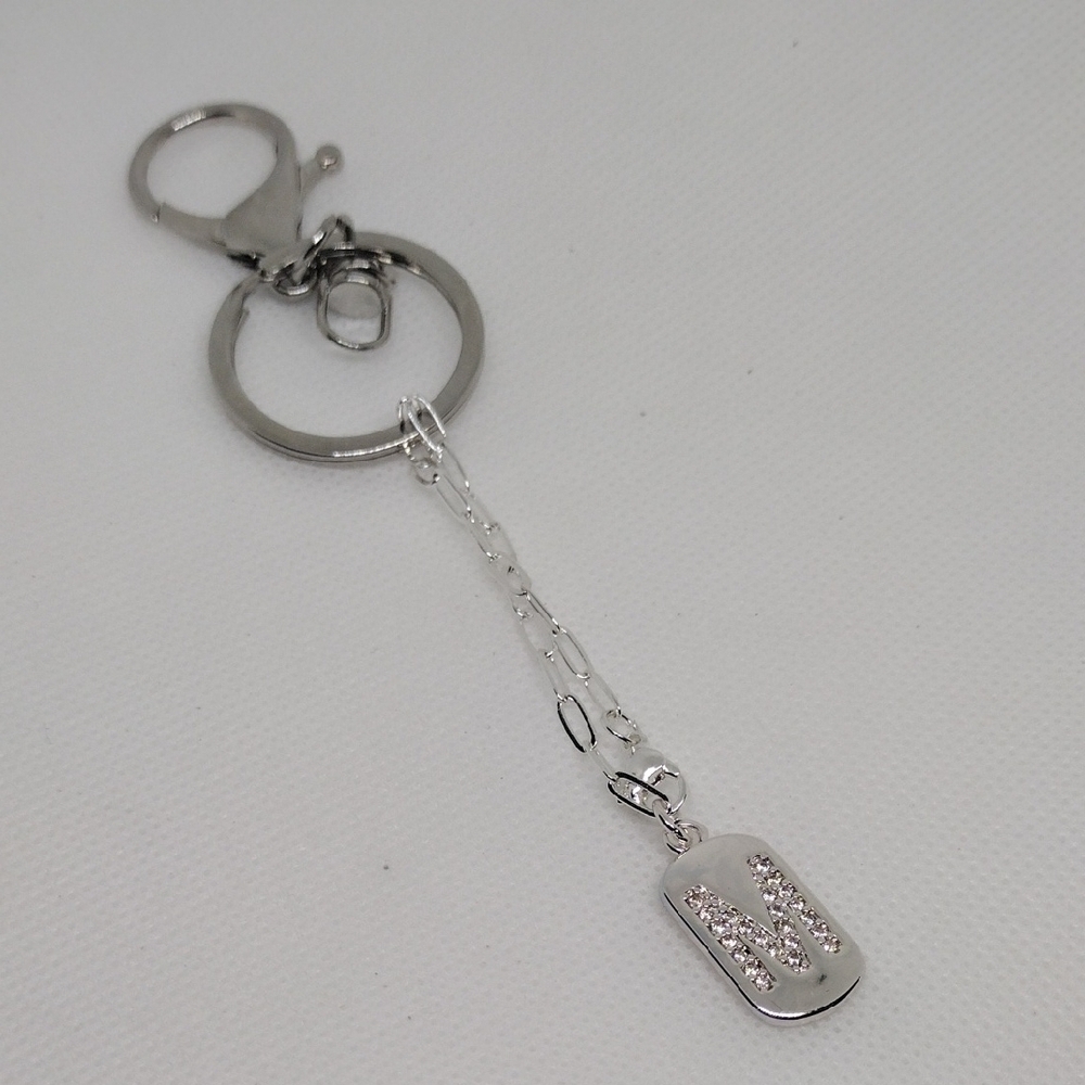 Silver tone Rhinestone Initial 'M' Keychain - Picture 3 of 3